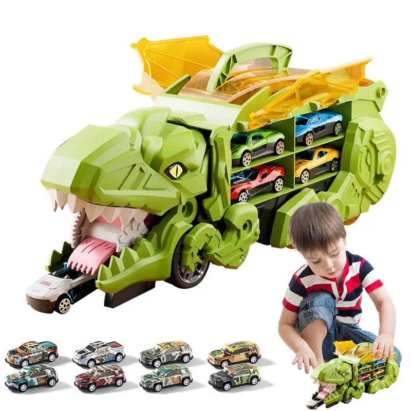 

Dinosaur Carrier Truck Tyrannosaurus Car Track Toy Transformation Car Carrier Truck Toddler Cars Dinosaurs Playset With 8 Mini