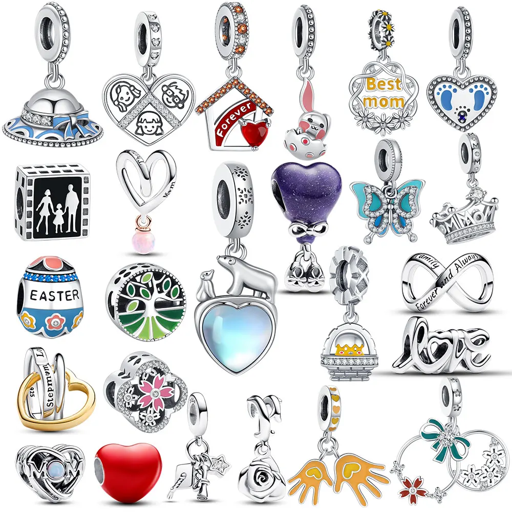 Charm Bead Jewelry Charm Crown Drape Family Bead Heart Flower Suitable Bracelet Fashion Pendant Mother Gift