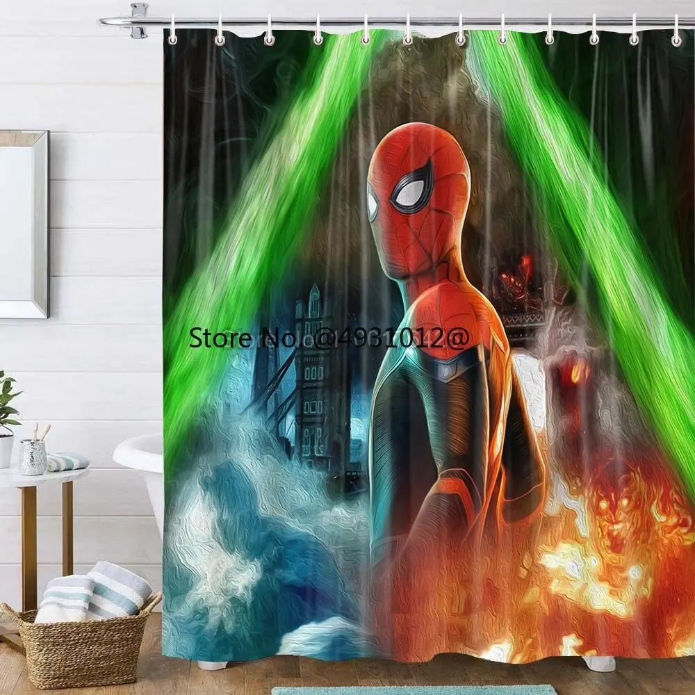 

2023 Disney Avengers Spiderman Cartoon Shower Curtain Creative Children Bathroom Decor Waterproof Home Hooks Bath Curtain