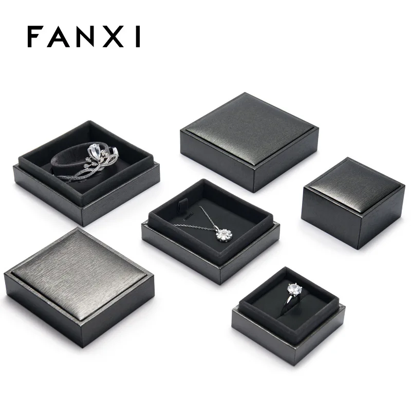 

Jewelry packing box ring bracelet pendant jewelry brushed leather paper gift box black