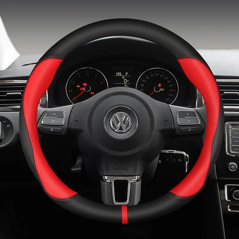 Coprivolante per auto in pelle, antiscivolo, 38 cm, per VW Sharan, Passat, Caddy, Touran, Tiguan, Golf, Polo, Teramont, T-Roc - immagine 4
