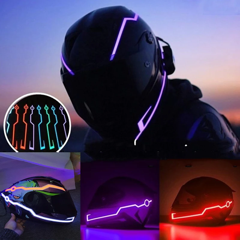 New Motorcycle Helmet LED Warning Lights Night Riding Helmet Motor Cold Light Strip EL Waterproof Sticker 4 Flashing Accessories