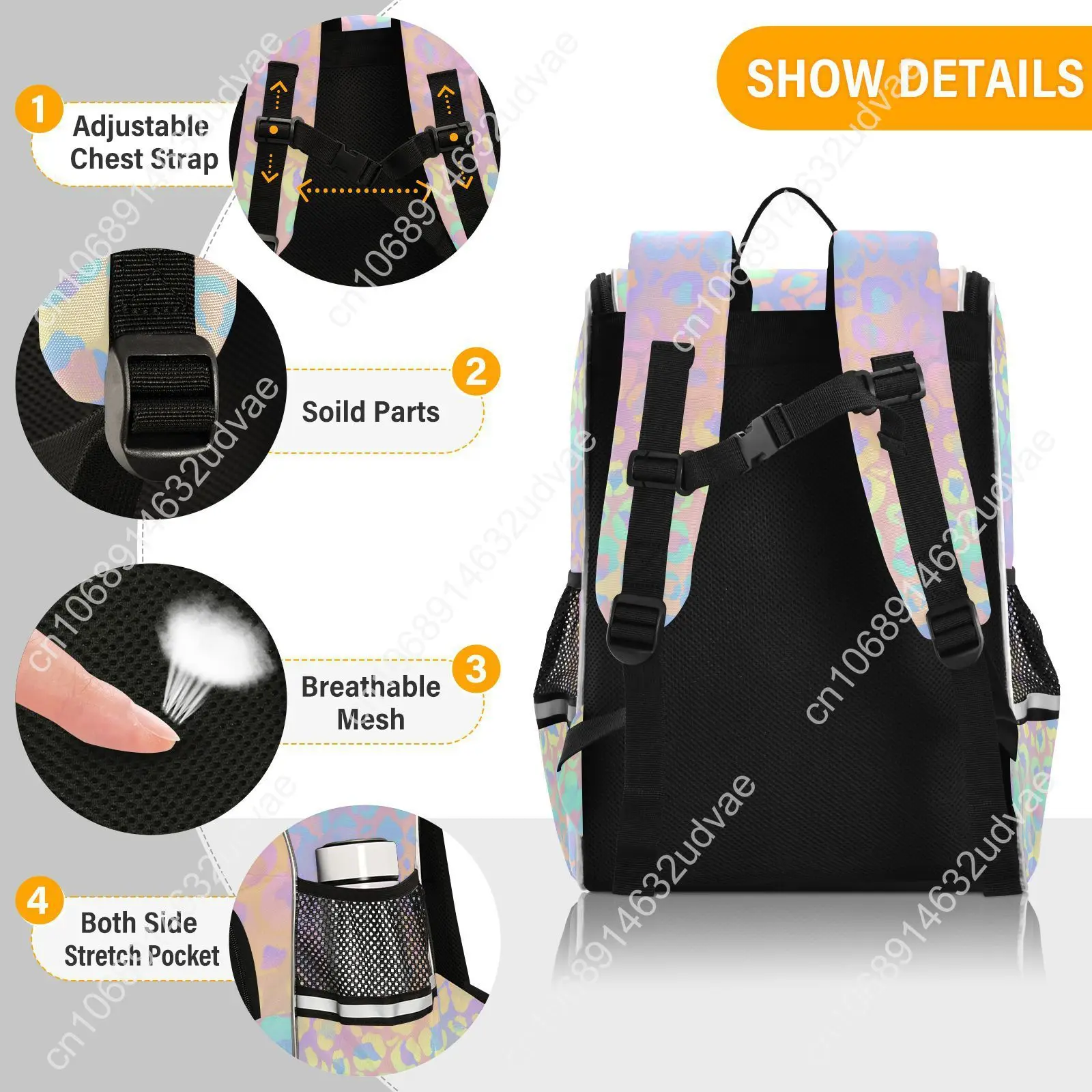 New Schoolbag Children Backpack Girl Primary Rainbow Leopard Tie-dye Reflective Stripe Book Bag Multi Pockets Japanese Backpacks