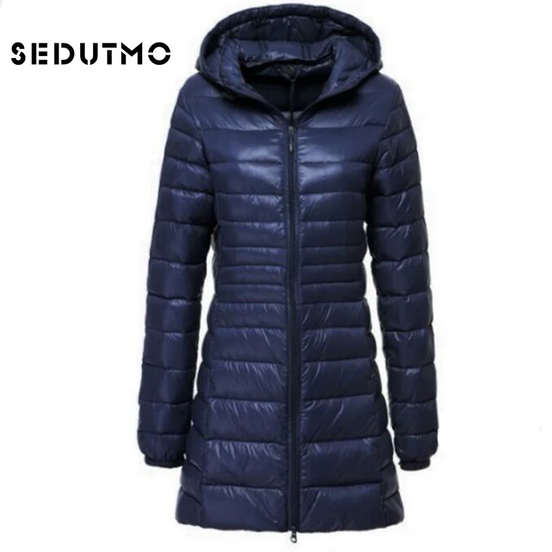 

Spring Ultra Light Womens Down Jackets Duck Down Coat Long Puffer Jacket Thin Hooded Coat ED123