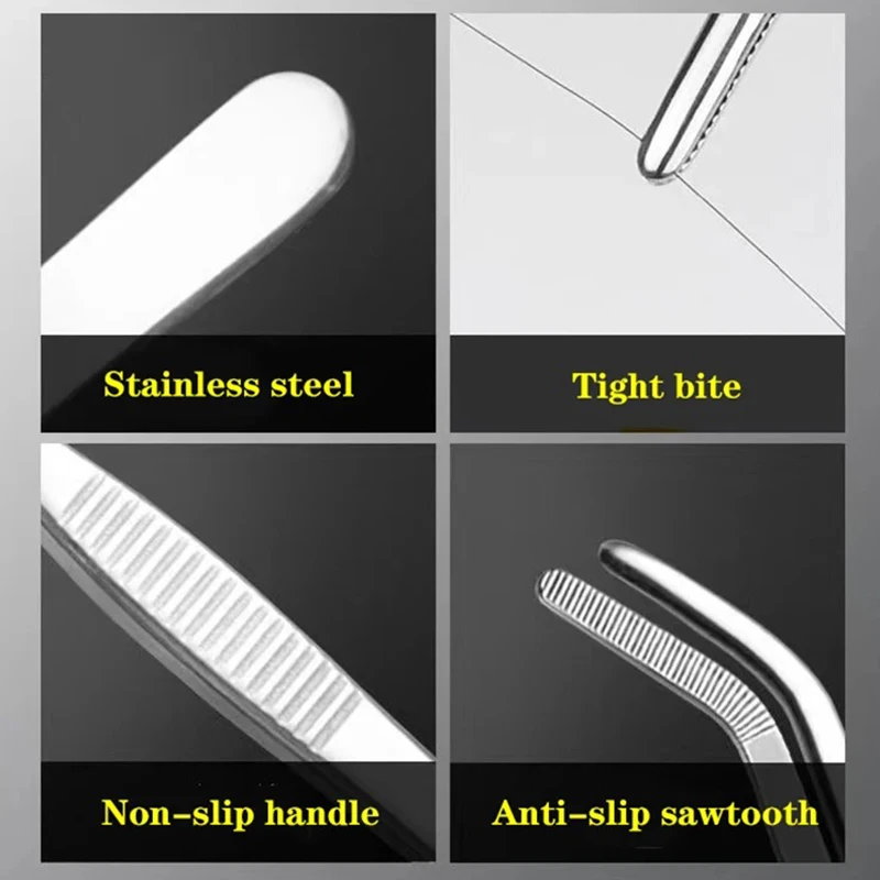 Non-slip Stainless Elbow Eyelash Curved Bent Tweezers Aquarium Jewelry Clip Medical Ear Wax Removal Forceps Pet Feeding Tool 3