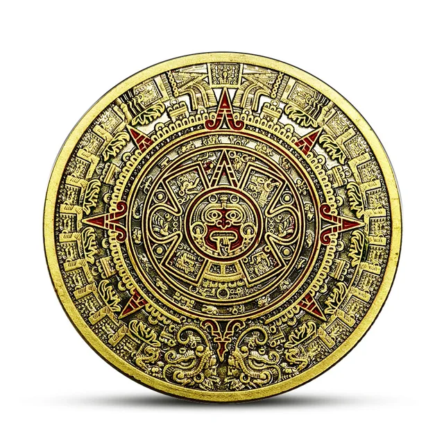 Aztec Gold Dragon Calendar Mysterious Collectibles Crafts Gifts Mexico Mayan Commemorative Coin Purses Holder Metal 1