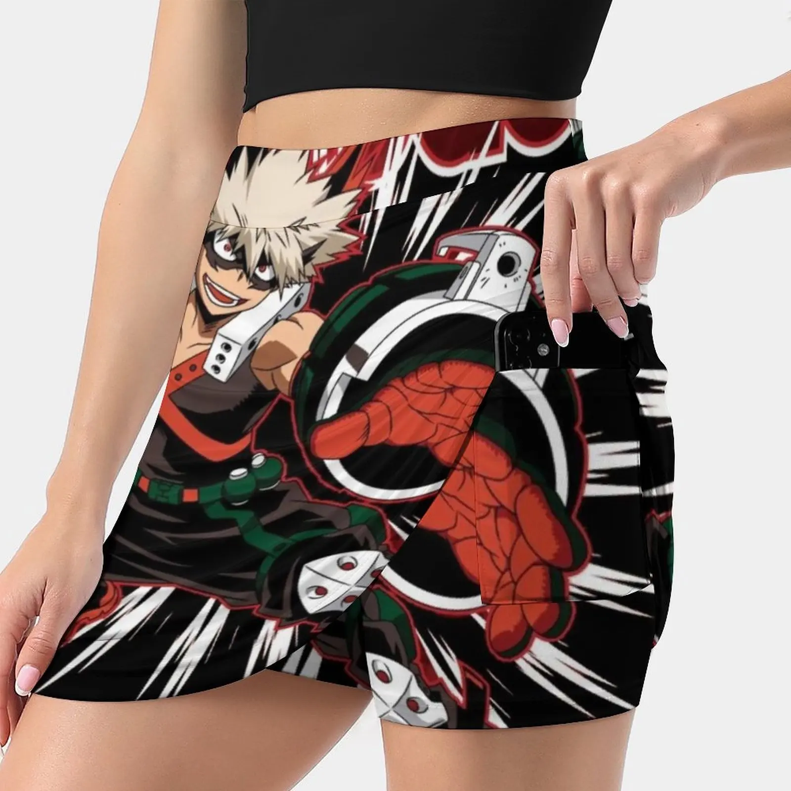 

Katsuki Bakugo Women's skirt With Hide Pocket Tennis Skirt Golf Skirts Badminton Skirts Running skirts Katsuki Bakugo Katsuki