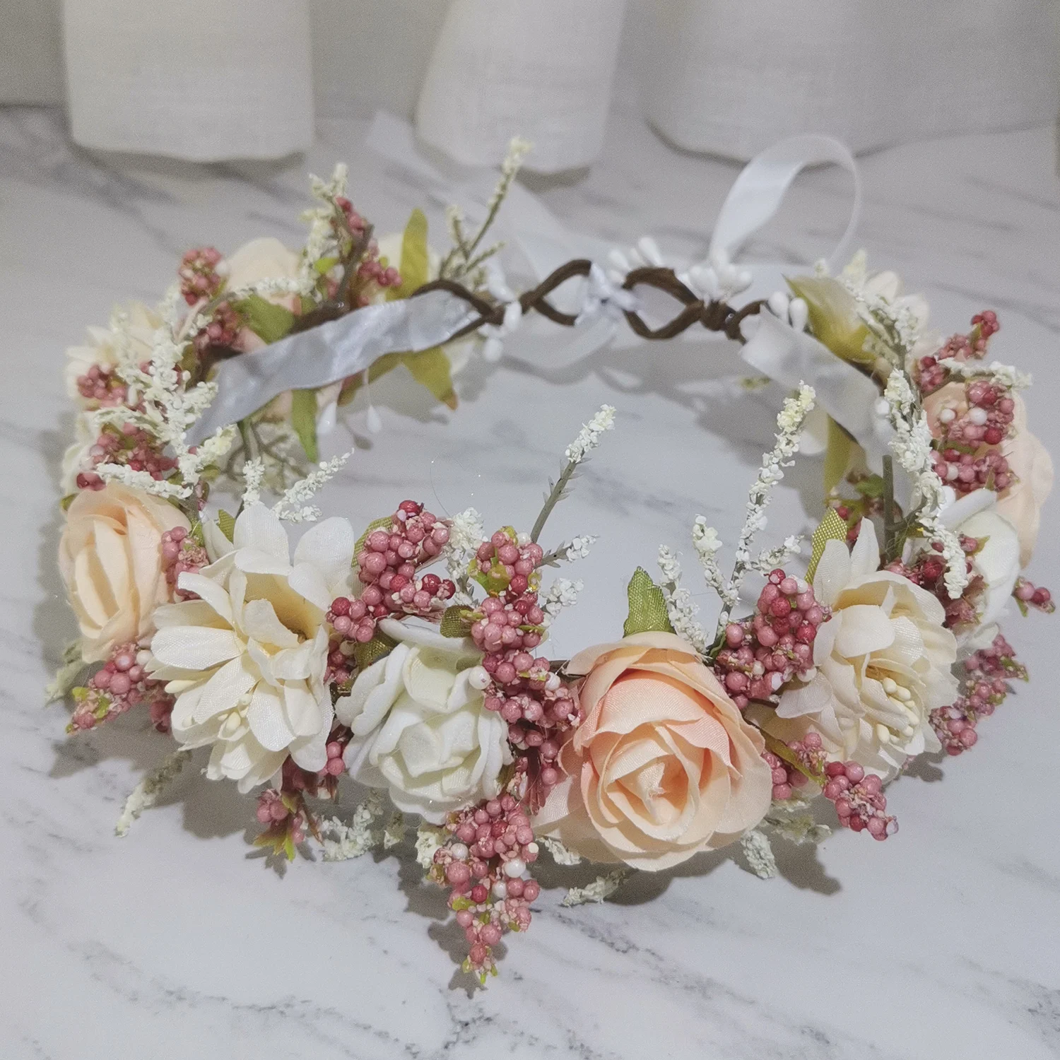 HTBAKOI Coroncine Fiori per Capelli, 15pz. Corone di Fiori + Cerchietti