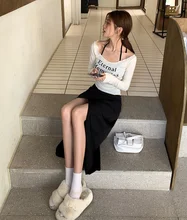  Real Shot 2023 Autumn&nbsp;clothes New One-Step Skirt High Waist Design Pleat Split Skirt Women's Hip Skirt 