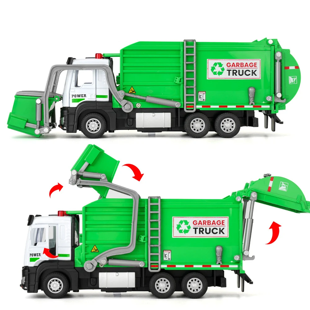 1/32 Garbage Collection Truck Car Model City Garbage Sorting Sanitation Clearing Vehicle Car Model Sound and Light Kids Toy Gift 3