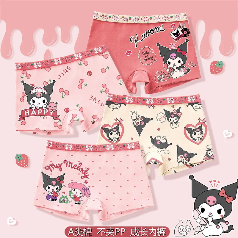 

Симпатичные трусики Kuromi Sanrio Kawaii аниме для девочек, Сетчатое нижнее белье, милое мультяшное сердечко для девочек, милые трусики для девочек, хлопковые игрушки для детей