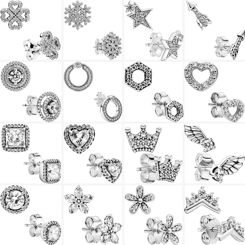 

Женские серьги-гвоздики из серебра 925 пробы, с сердцем, стрелками, цветами, снежинкой, ассиметричным паве звезд, модные ювелирные украшения «сделай сам»