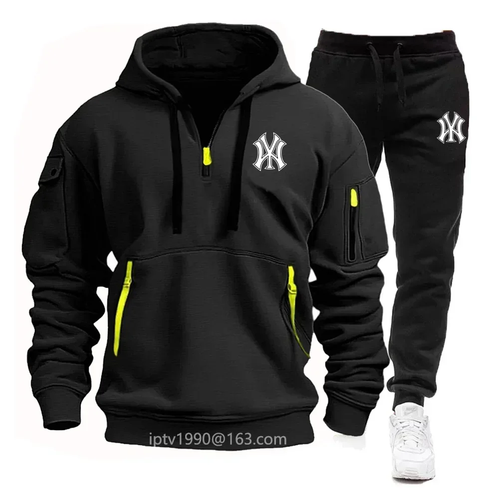 Tracksuit Mens Sets Hoodie + Pants Two-piece Multi-pocket Zipper High Quality Autumn Winter Sportswear Fashion Suit Men Clothing 4