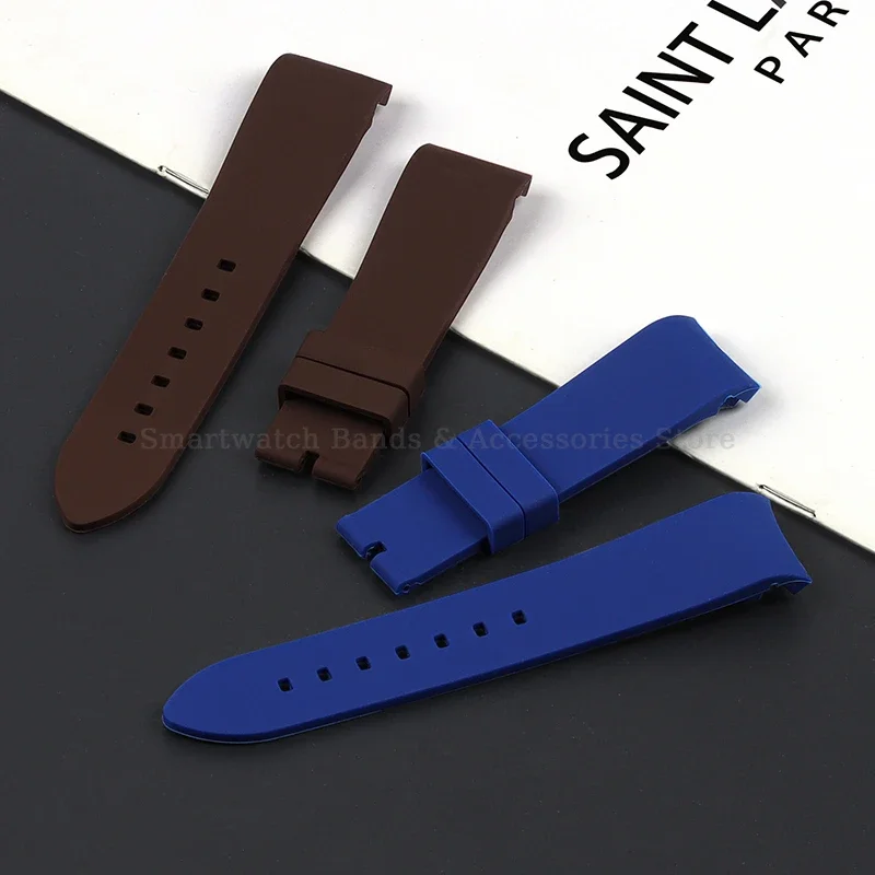 Silicone Waterproof Curved End Watch Strap with Folding Buckle