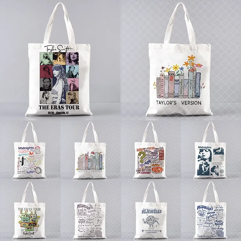 스위프트 프린팅 빈티지 토트 쇼핑백, 내구성 캔버스 숄더 쇼핑백, 만화 대용량 핸드백 여행 가방