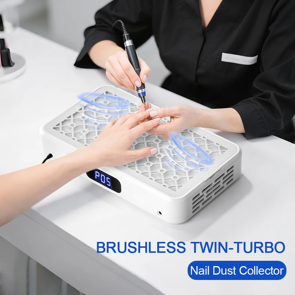 2500/2800/3000/3300/3500rpm Speed Adjustable Brushless Nail Dust Collector Powerful Twin Turbo Vacuum Nail Dust Extractor