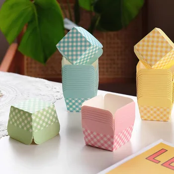 50/100pcs Square Lattice Baking Cup, Muffin Cup Cupcake, Disposable Desserts Box for Wedding, Birthday, Kitchen Tools