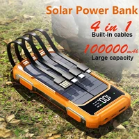 4-in-1 Solar Power Bank Built-in-cables 100000mAh High Capacity Charger Fast Charging Intelligent Digital Display Battery 2025 1