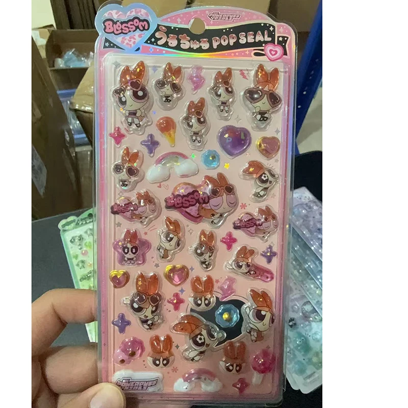 새로운 스타일 4-20pcs 3d 양각 파워퍼프 크리스탈 스티커 카와이 방수 Diy 데칼 전화 케이스 태블릿 수공예 장식