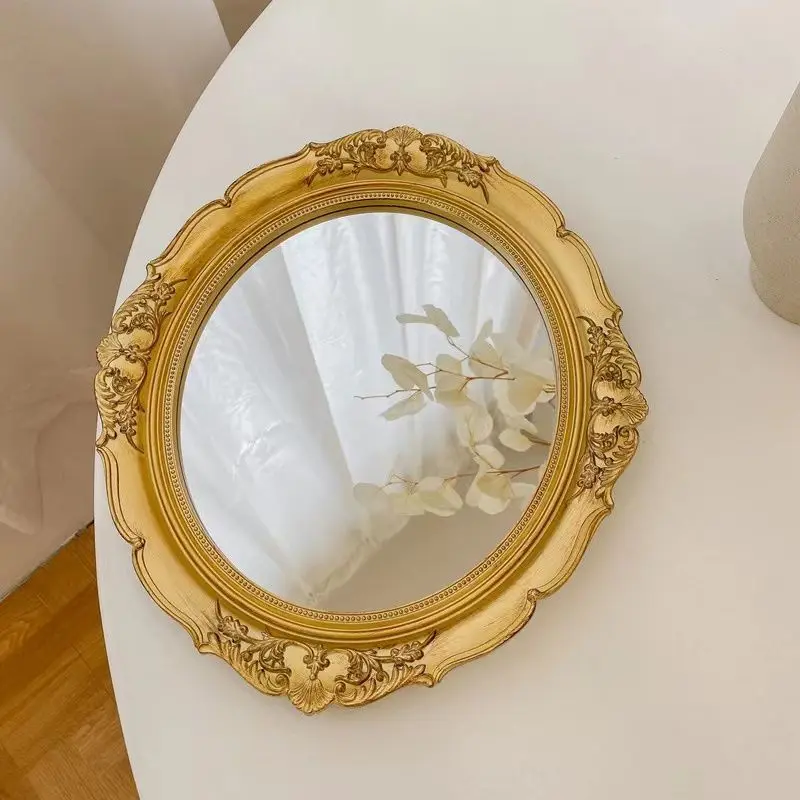 

Makeup Gold Tabletop Decorative Mirror Round Small Standing Decorative Mirror Vintage Room Deco Chambre Home Styling YX50DM