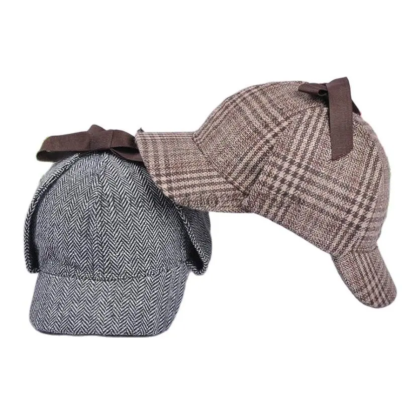 Hip Hop Baseball Cap Double Hat Brim Autumn Striped Detective Cap Boys Girls Snapback Caps Head circumference 55cm