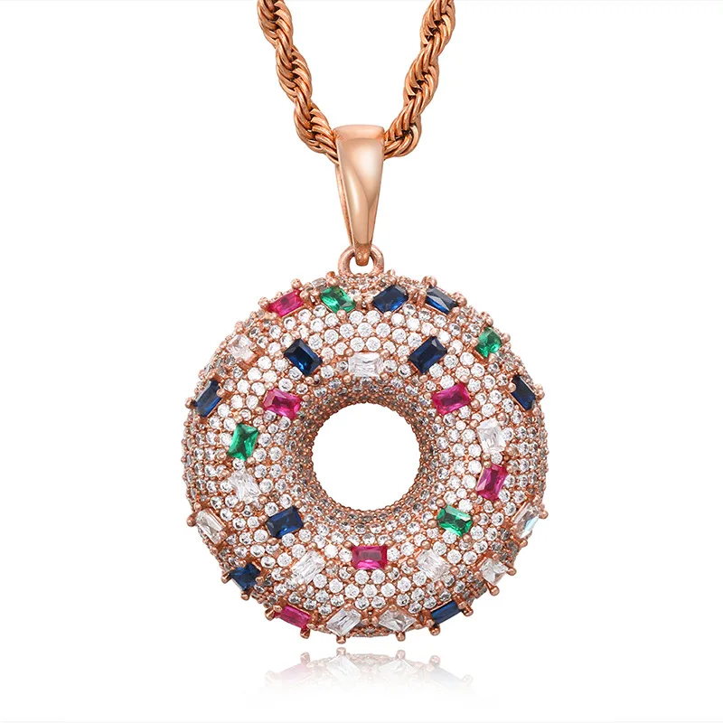 【King Ice】プレゼント ユニセックス Donut Pendant Necklace Donut Necklace | Hip Hop Jewelry | King Ice