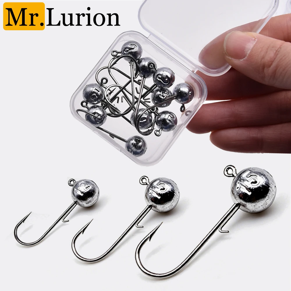 Boîte MrLurion hameçons plombés 2g à 20g - Hameçons jig round head pour leurres souples et pêche du bass