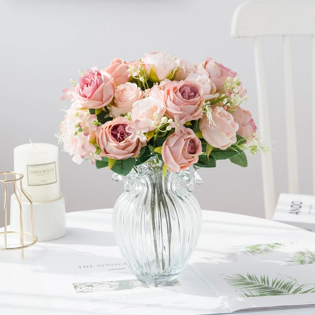 Flowers with Vase, Silk Roses Artificial Flowers in Vase Faux Flower  Arrangement with Vase Suitable for Home Office Decoration - AliExpress