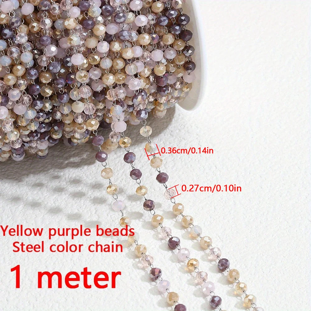 Purple Crystal Bead Stainless Steel Chain for DIY Jewelry and Necklace Crafting - 1 Meter