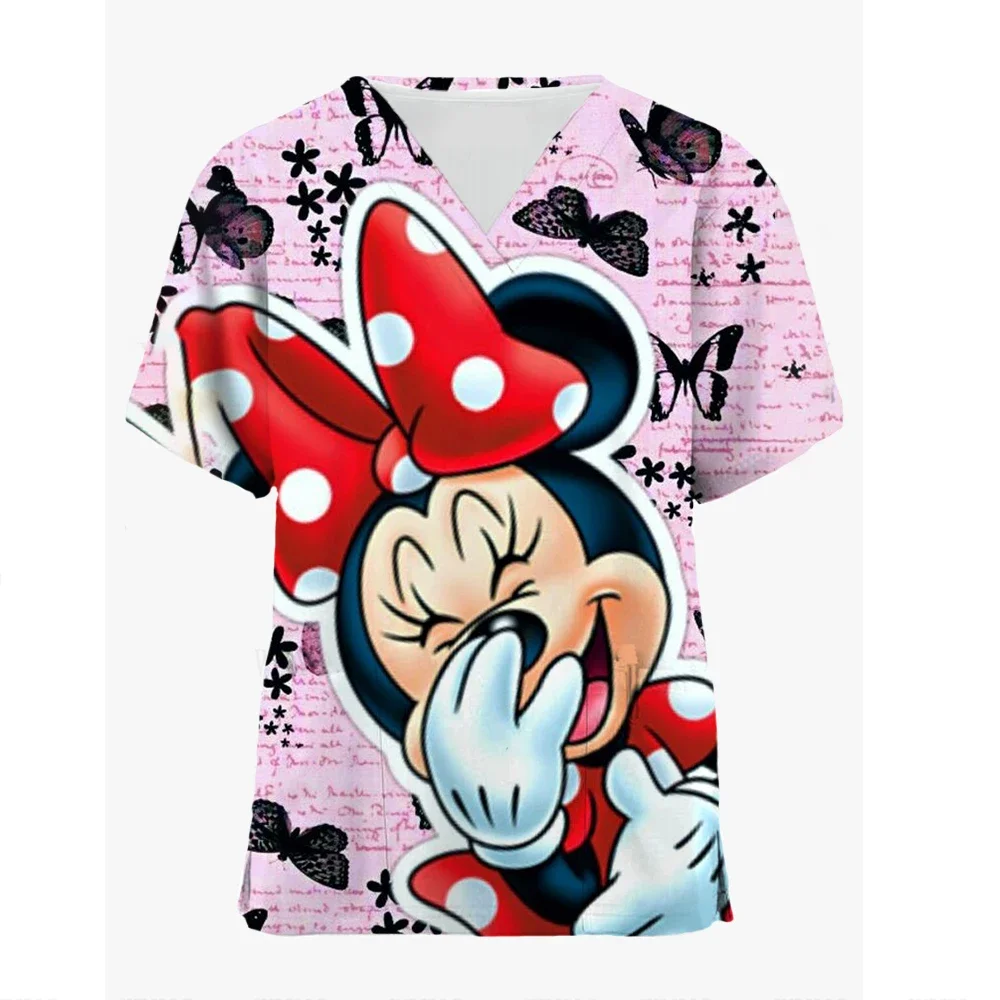 

Униформа медсестры больничного персонала, женские повседневные топы с мультяшным принтом, с коротким рукавом и V-образным вырезом, медицинская униформа, товары