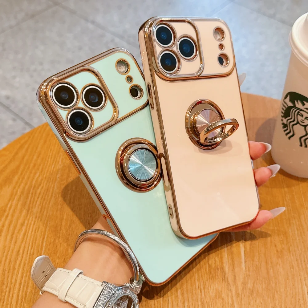Elegant Plating Ring Stand Bracket Holder - Soft Silicone Protective Case