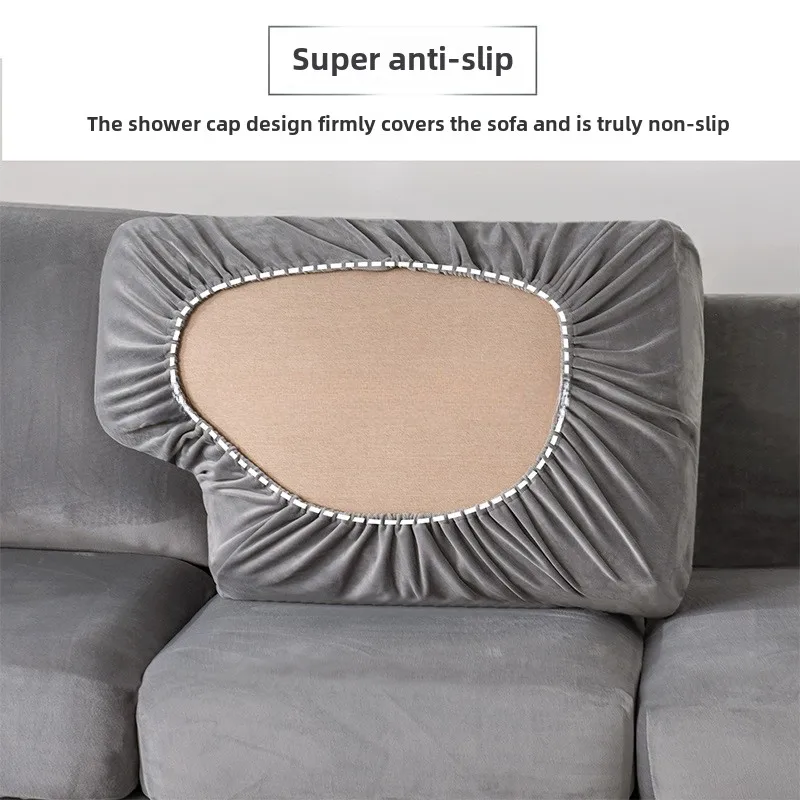 Elastic Silver Fox Velvet All-inclusive Sofa Cover, Solid Color European and American Split Velvet Sofa Hat Cover Set