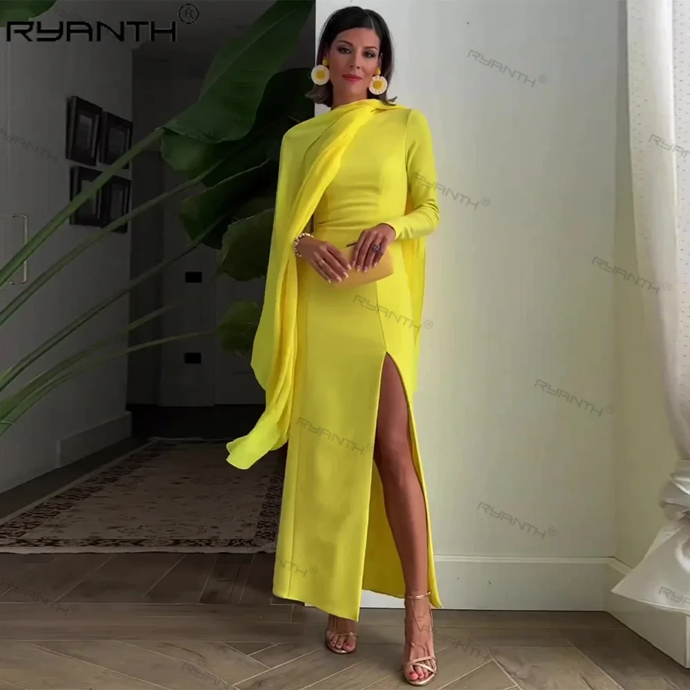 

A-Line Saudi Arabia Evening Dresses Yellow Shoulder Prom Dress Celebrity Dresses Stain Wedding Guest Gown فساتين للحفلات الراقصة