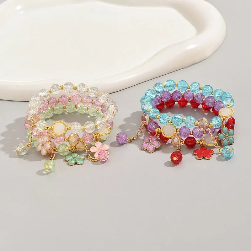 6pcs/set Colorful Popcorn Crystal Beaded Women Bracelet Daisy Flower Butterfly Pendant Valentine's Day Gifts