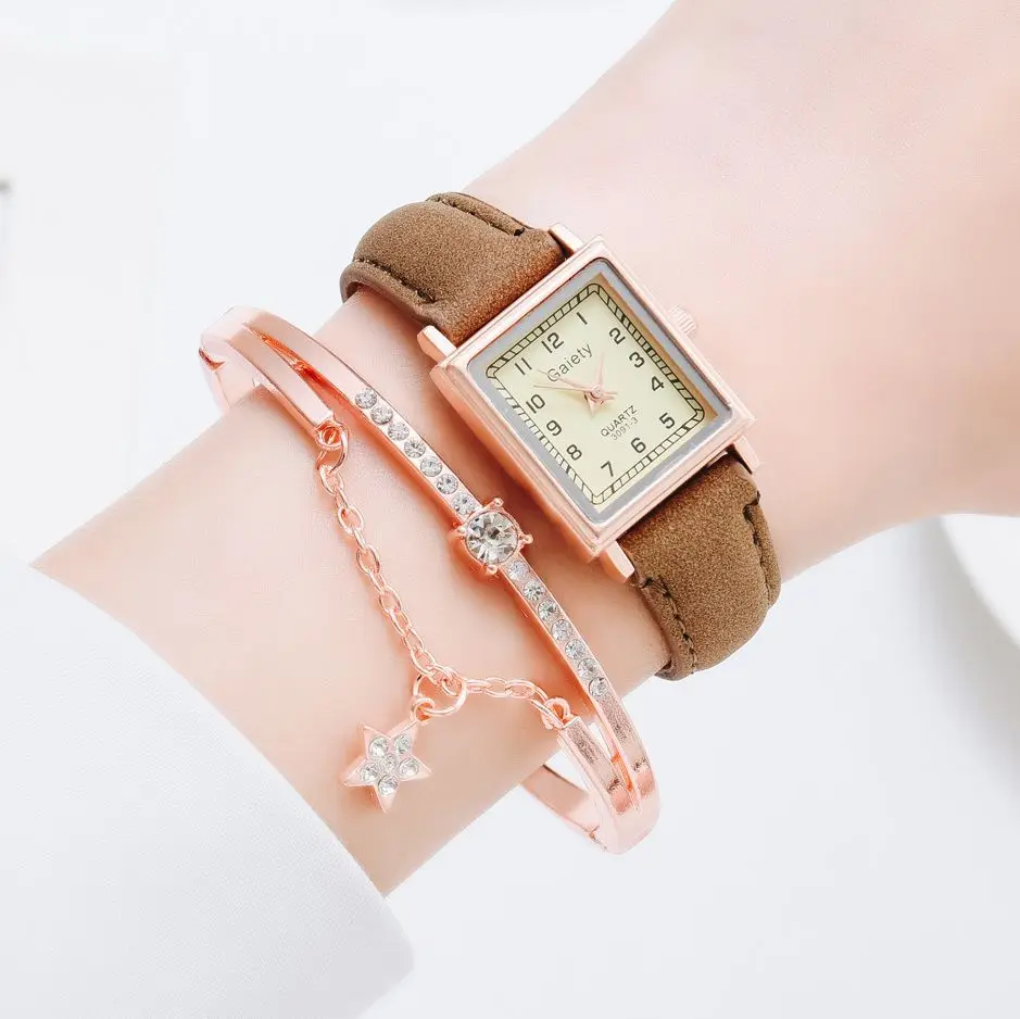 

Sdotter New Rectangle Quartz Women Watch Set Rhinestone Bracelet Leather Ladies Watches Casual Female Wristwatch Fashion Clock r