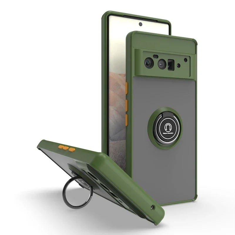 Matte Finish Shockproof Phone Case with Magnetic Ring Bracket and Anti-Fall Protection