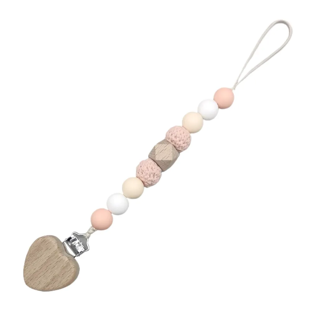 Wooden Bead Pacifier Clip with Silicone - Safe Anti-Drop Baby Soother Accessory