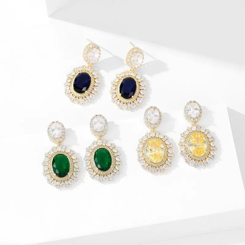 Fashion Geometric Ellipses Dangle Earrings for Women French Temperament Luxury Brand Jewelry Gold Plated Stud Earings