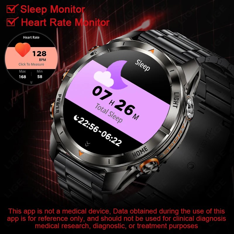 Military Smart Watch Men 3ATM Waterproof 1.46" AMOLED Screen LED Flashlight 515mAh Battery Heart Rate Sports BT Call Smartwatch
