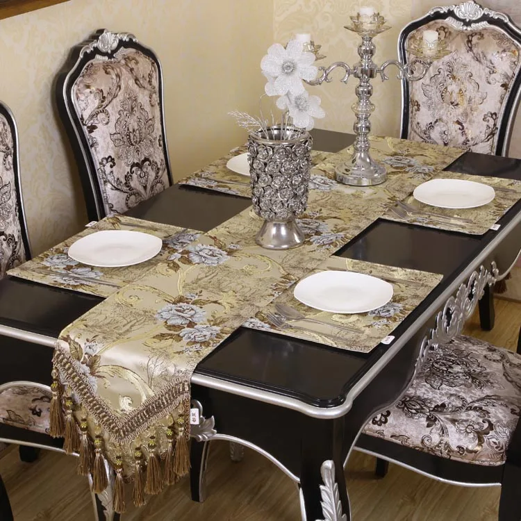 Luxury Table Runner Thick Traditional Jacquard Table Runners Multi-Tassels for Dining Room Damask Dresser Party Banquet Decor