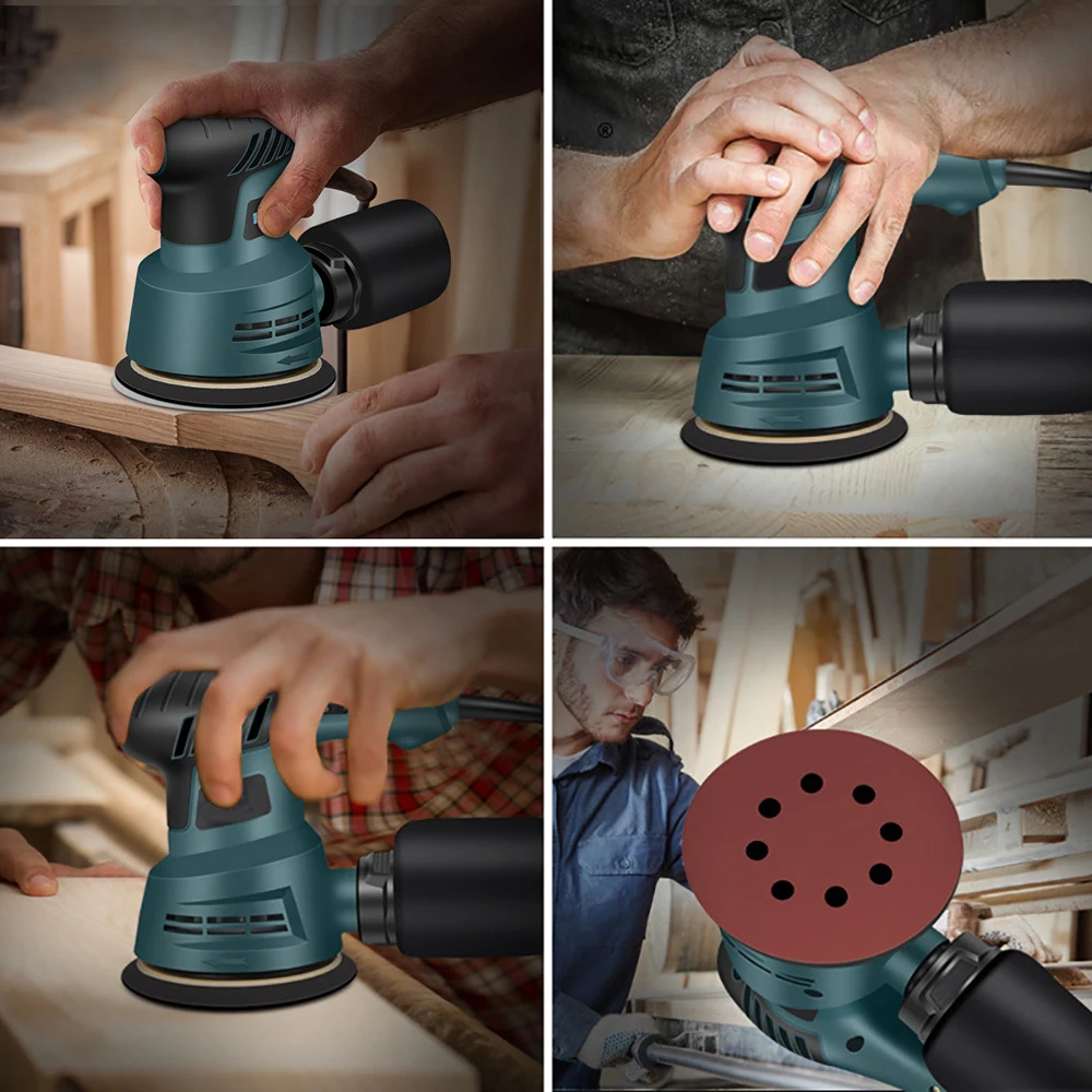 Electric Sander Machine 300W Random Orbital Polisher 110V&220V Variable Speed Sander with 125mm Sandpaper Car Polishing Machine 4