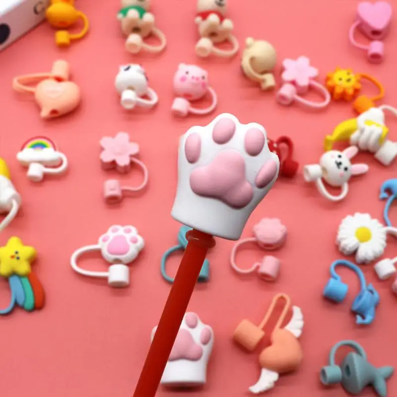 Cup Accessories 1PC Cartoon Silicone Straw Tips Drinking Dust Cap Splash Proof Plugs Cover 6-8mm Straw Sealing Tools