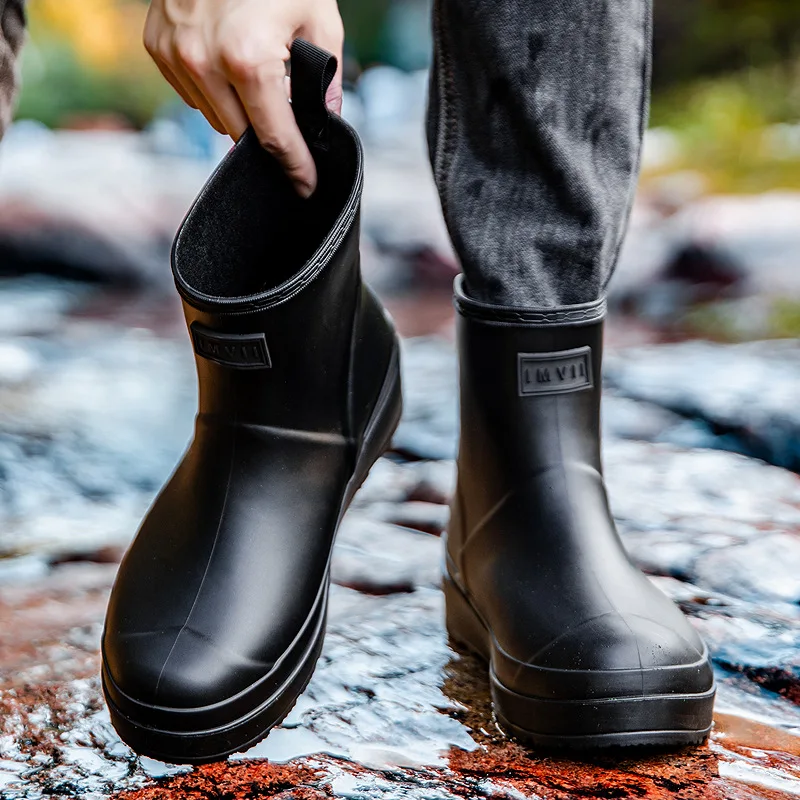 Bottes de pêche courtes unisexes imperméables anti-dérapantes caoutchouc résistant pour cuisine travail
