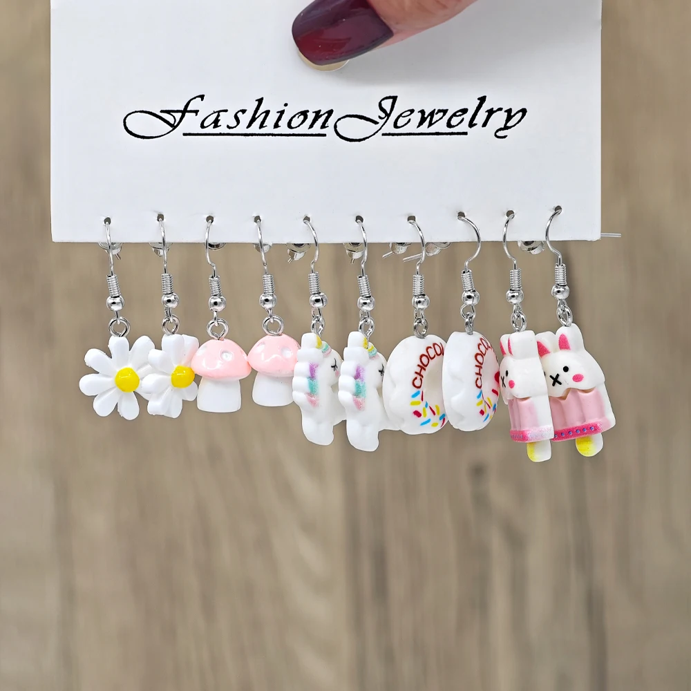 Hot selling 30pcs resin earring set in Europe and America, color simulation cute cartoon creative girl earrings 3