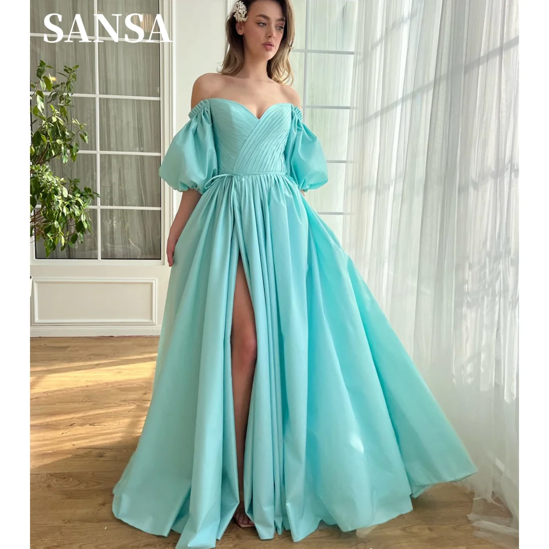 

Sansa Sky Blue فساتين السهرة Sweetheart Puffy Sleeves Tulle Vestidos De Noche Off the Shoulder Floor-Length Prom Dresses 2024