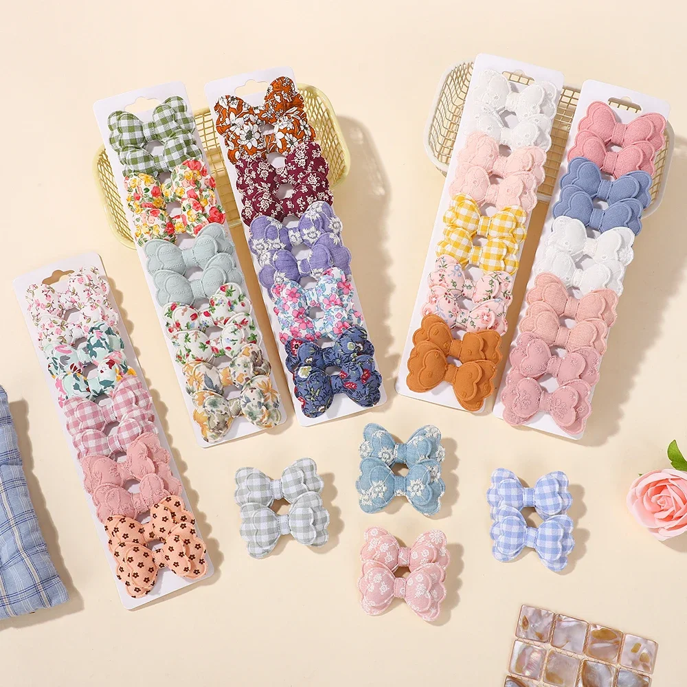 BABY BOWS 10 unids/lote, lazo colorido de caramelo, pinza para el pelo estampada de algodón de alta calidad, accesorios para el pelo con flequillo para niñas y niños