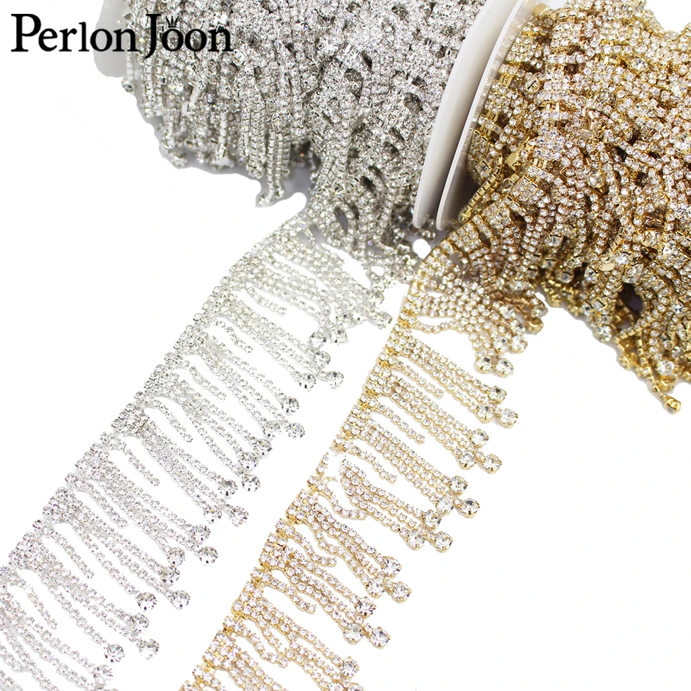 1 Yard, heller Kristall-Stil, handgefertigt, Strassbesatz, Fransenkette, zum Aufnähen von Kleidung, Hochzeit, Schuhe, Kleidung, Dekoration ML048 – Detail 12