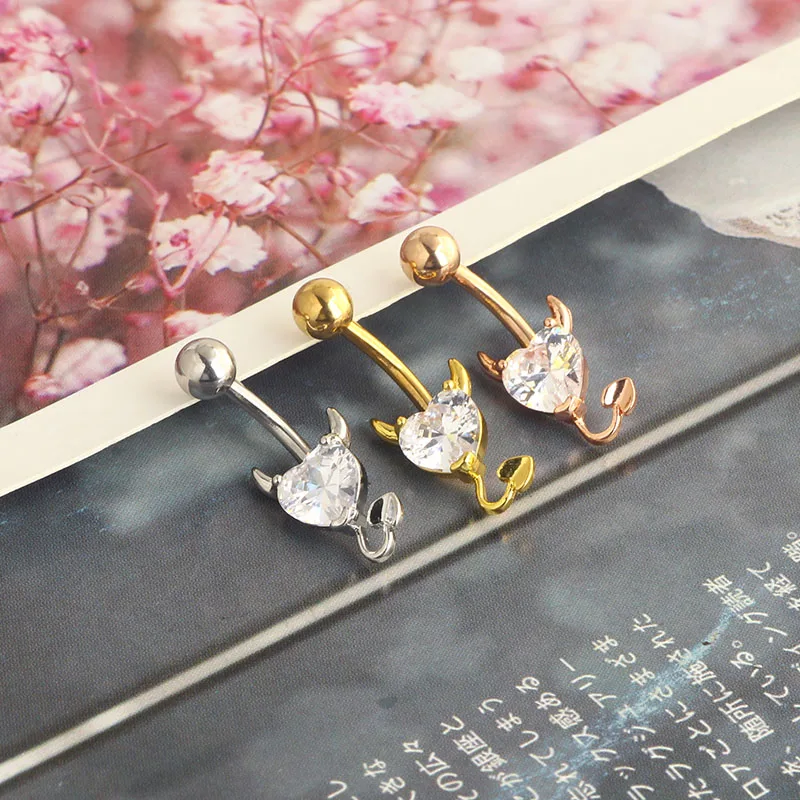 whoesales heart skull belly rings navel piercing babrbll for women 14g stainless steel navel belly bar 3 colors