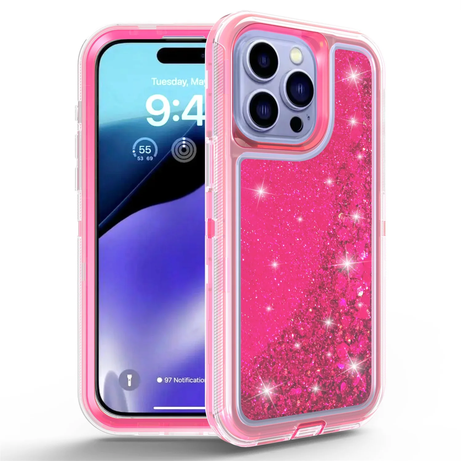 Enhanced Liquid Glitter Gradient Quicksand Hybrid Case with Military Grade Protection