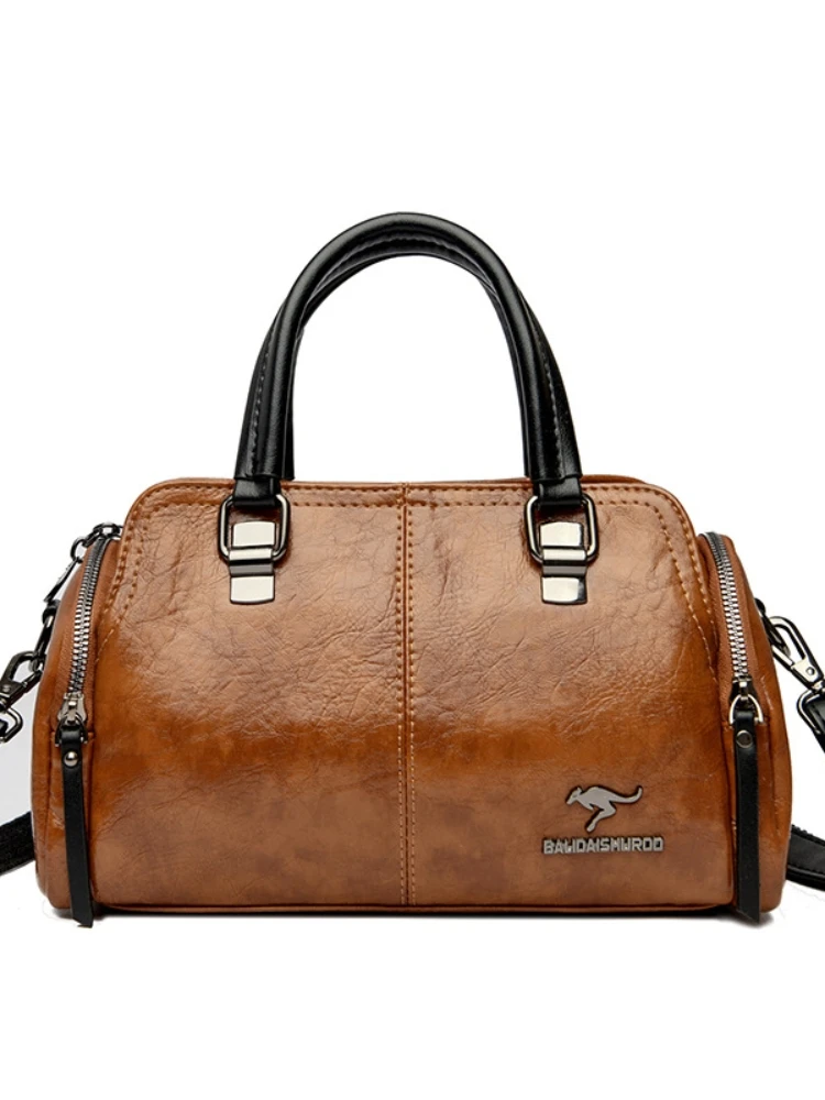 thumbnail image 1 of Bolso bandolera de hombro con diseño de contraste de colores, estilo retro, sencillo, de cuero suave y gran capacidad, de PU., 1 of 5